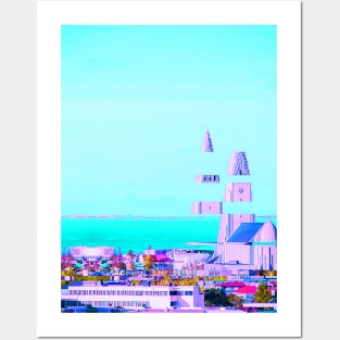 Reykjavik Iceland Hallgrimskirkja Cathedral Vaporwave Glitch Art Posters and Art